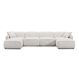TOV Furniture Travie Modular U-Sectional Sofa with Performance Corduroy Velvet for Stylish, Flexible Comfort White Sand TOV-L69175