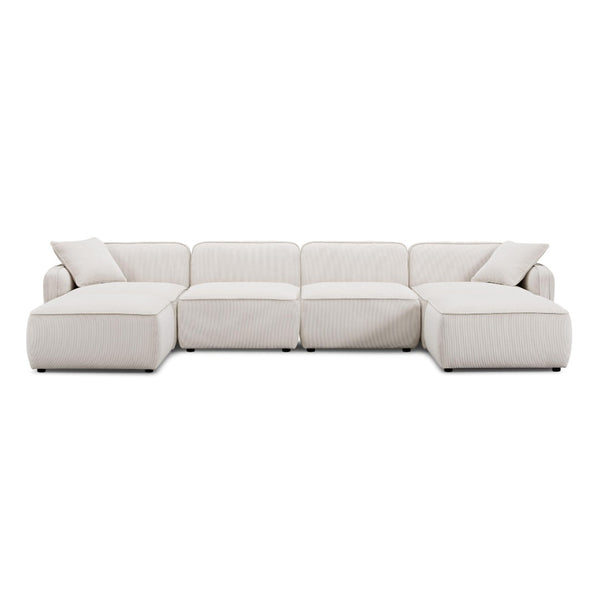 TOV Furniture Travie Modular U-Sectional Sofa with Performance Corduroy Velvet for Stylish, Flexible Comfort White Sand TOV-L69175