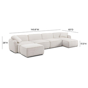 TOV Furniture Travie Modular U-Sectional Sofa with Performance Corduroy Velvet for Stylish, Flexible Comfort White Sand TOV-L69175