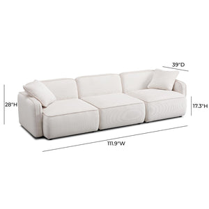 TOV Furniture Travie Modular Sectional Sofa - Retro-Inspired Corduroy Velvet with Upcycled Linen for Modern Comfort White Sand TOV-L69176