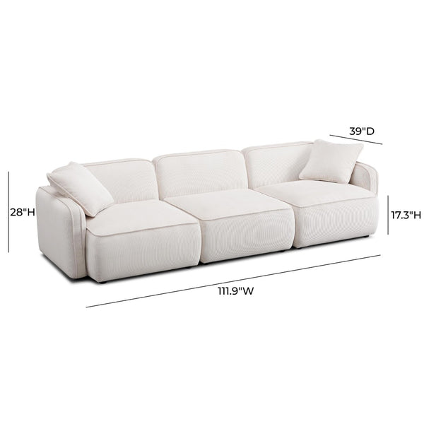 TOV Furniture Travie Modular Sectional Sofa - Retro-Inspired Corduroy Velvet with Upcycled Linen for Modern Comfort White Sand TOV-L69176
