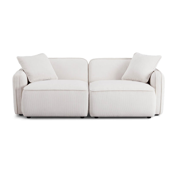 TOV Furniture Travie Modular Loveseat: Retro-Modern Performance Corduroy Velvet for Stylish, Comfortable Living Spaces White Sand TOV-L69177
