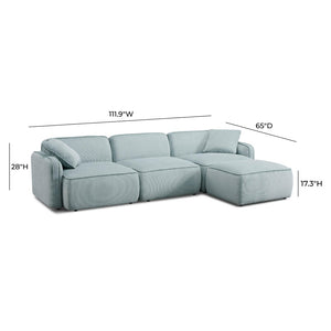 TOV Furniture Travie Modular Sectional - Retro Corduroy Velvet Comfort with Flexible Layouts for Modern Living Sea Blue TOV-L69183