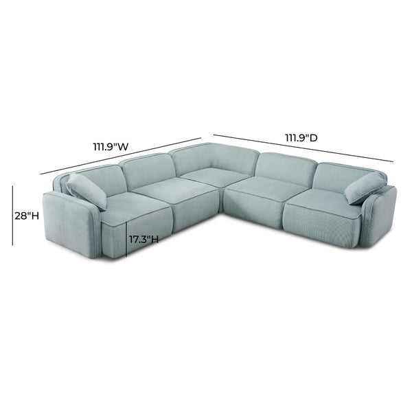 TOV Furniture Travie Modular L-Sectional Sofa: Retro-Inspired, Liquid-Repellent Corduroy for Ultimate Comfort Sea Blue TOV-L69184