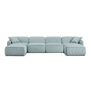 TOV Furniture Travie Modular U-Sectional Sofa with Performance Corduroy Velvet for Stylish, Flexible Comfort Sea Blue TOV-L69185