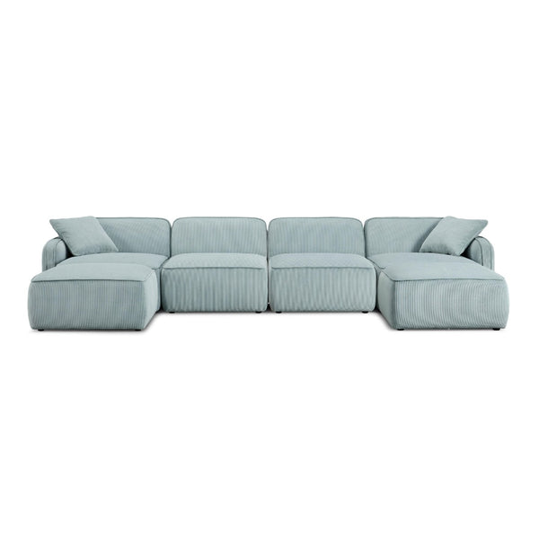 TOV Furniture Travie Modular U-Sectional Sofa with Performance Corduroy Velvet for Stylish, Flexible Comfort Sea Blue TOV-L69185