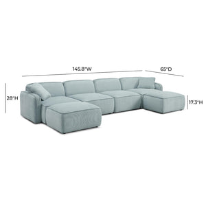 TOV Furniture Travie Modular U-Sectional Sofa with Performance Corduroy Velvet for Stylish, Flexible Comfort Sea Blue TOV-L69185