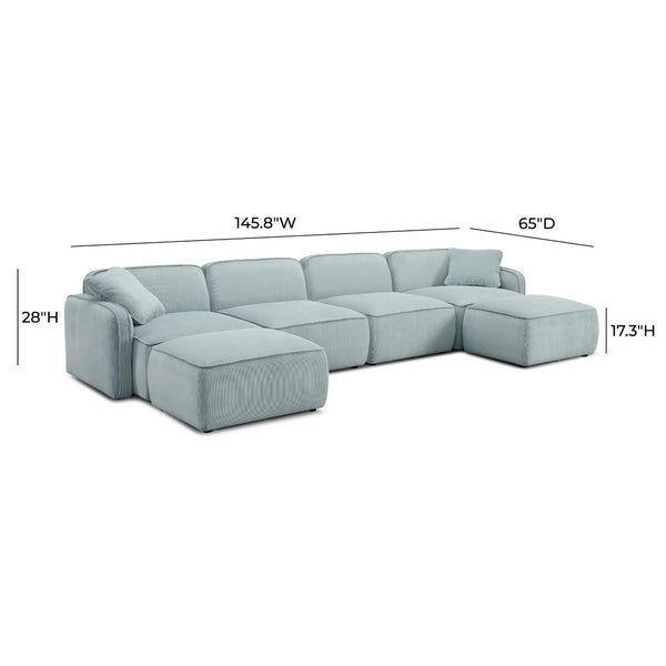 TOV Furniture Travie Modular U-Sectional Sofa with Performance Corduroy Velvet for Stylish, Flexible Comfort Sea Blue TOV-L69185