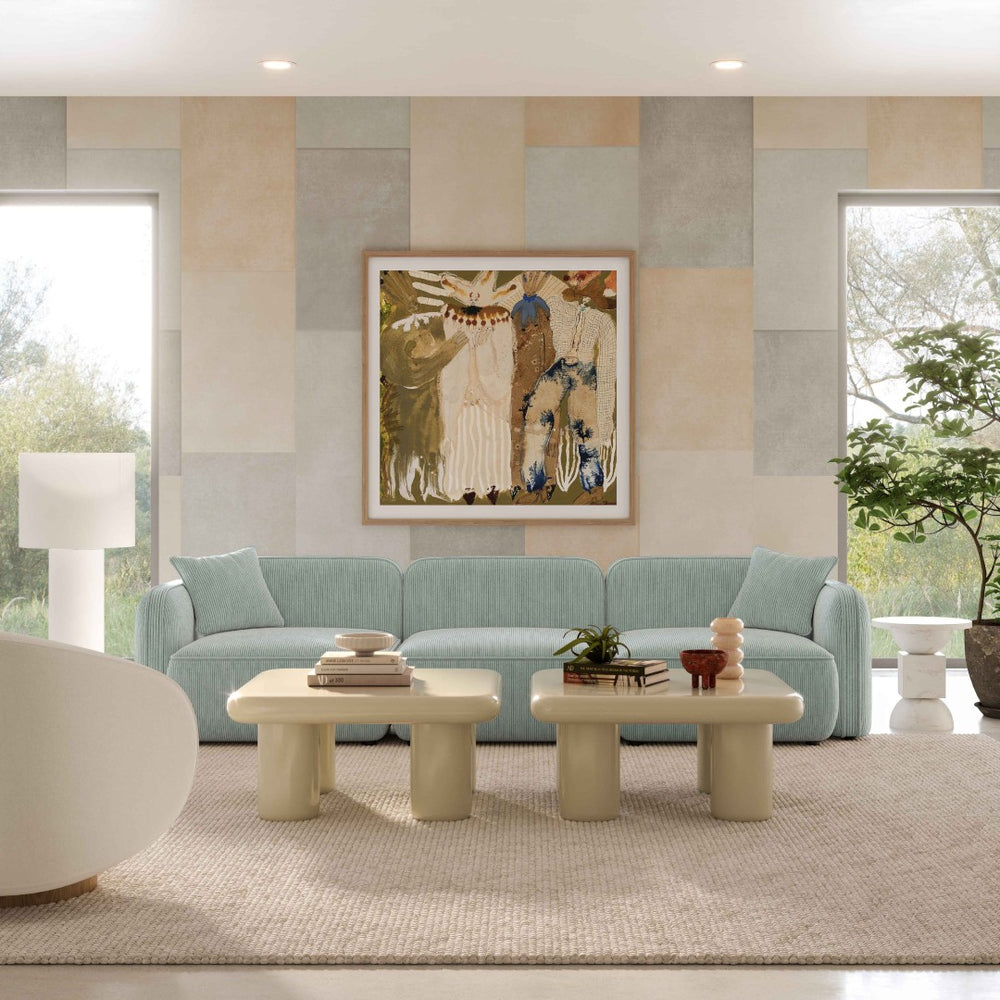 TOV Furniture Travie Modular Sectional Sofa - Retro-Inspired Corduroy Velvet with Upcycled Linen for Modern Comfort Sea Blue TOV-L69186