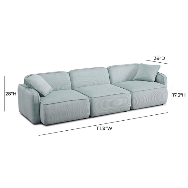 TOV Furniture Travie Modular Sectional Sofa - Retro-Inspired Corduroy Velvet with Upcycled Linen for Modern Comfort Sea Blue TOV-L69186