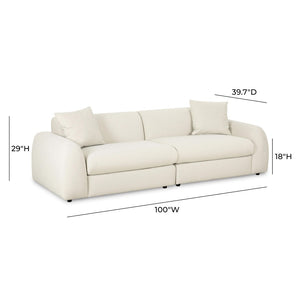 TOV Furniture Kourtney 100" Cream Faux Mohair Sofa - Elegant, Deep Seating with Relaxed Pillows for Modern Living TOV-L69213