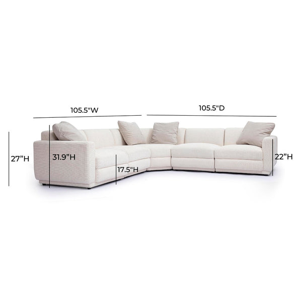 TOV Furniture Perry 5-Piece Cream Chenille Modular L-Sectional Sofa for Cozy Family Living & Stylish Comfort TOV-L69219-SEC4