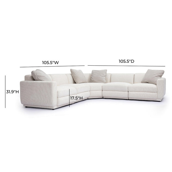 TOV Furniture Perry 5-Piece Cream Chenille Modular L-Sectional Sofa for Cozy Family Living & Stylish Comfort TOV-L69219-SEC4