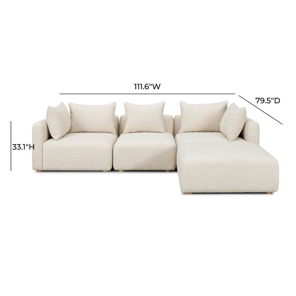 TOV Furniture Hangover 4-Piece Modular Sectional: Stylish Heavy Textured Fabric for Customizable Comfort & Modern Living Cream TOV-L69242-SEC