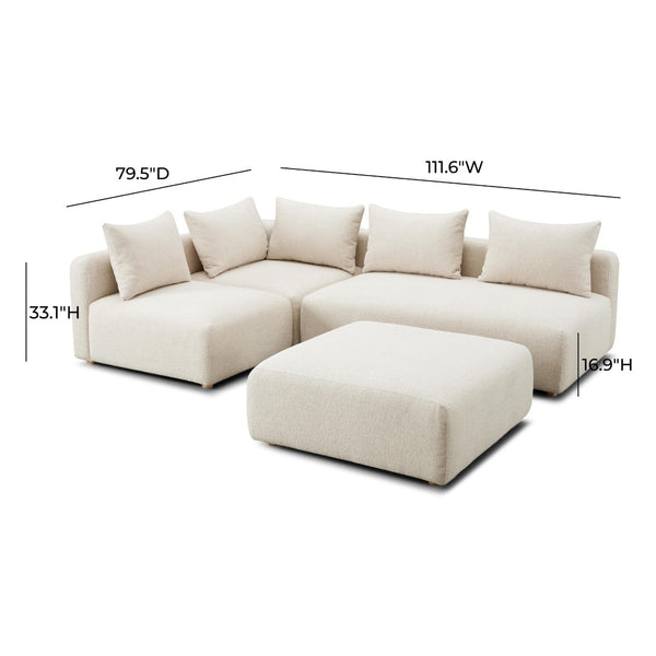 TOV Furniture Hangover Modular Chaise Sectional – Stylish 4-Piece Heavy Textured Fabric for Ultimate Comfort & Flexibility Cream TOV-L69242-SEC1