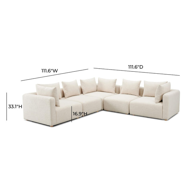 TOV Furniture Hangover 5-Piece Modular L-Sectional Sofa for Modern Comfort and Versatile Seating Arrangements Cream TOV-L69242-SEC2