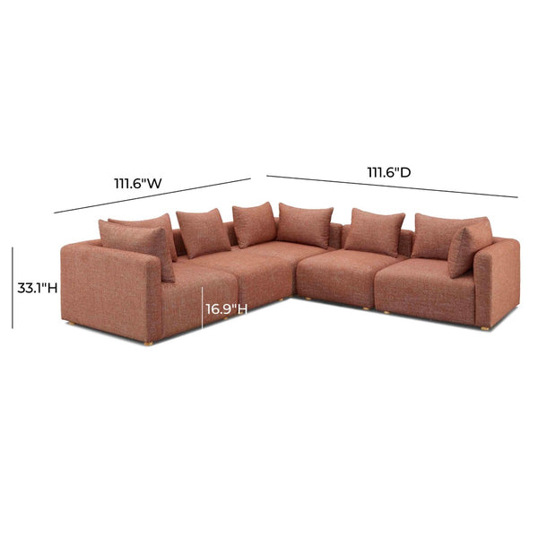 TOV Furniture Hangover 5-Piece Modular L-Sectional Sofa for Modern Comfort and Versatile Seating Arrangements Red TOV-L69244-SEC2