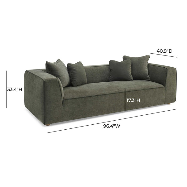 TOV Furniture Tristine 96" Olive Green Upcycled Basketweave Sofa - Eco-Friendly Comfort with Luxe Details & Style TOV-L69287