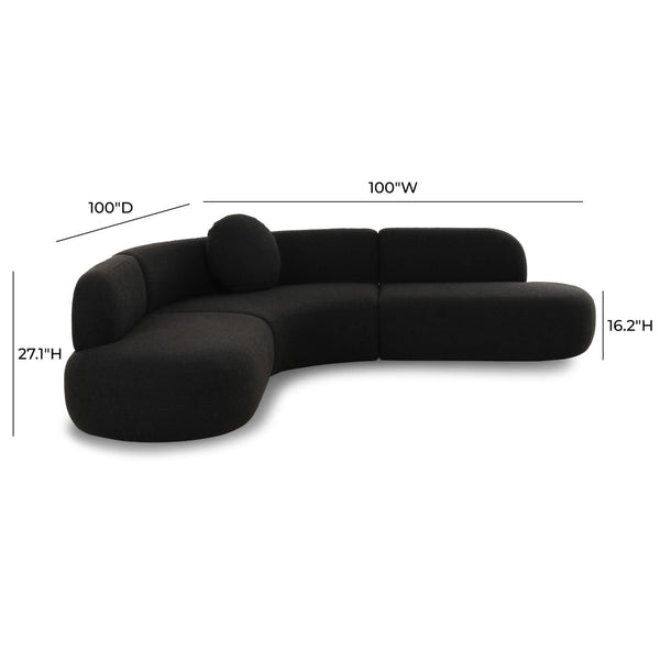 TOV Furniture Broohah Contemporary 3-Piece L-Shaped Sectional Sofa with Curved Design for Modern Interiors Black TOV-L69290-SEC