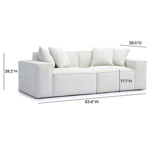 TOV Furniture Mindy 84" Modular Loveseat - Plush Chenille Basketweave with Deep Seating for Ultimate Comfort Cream TOV-L69316-LO