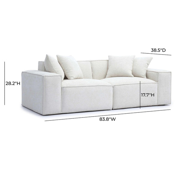 TOV Furniture Mindy 84" Modular Loveseat - Plush Chenille Basketweave with Deep Seating for Ultimate Comfort Cream TOV-L69316-LO