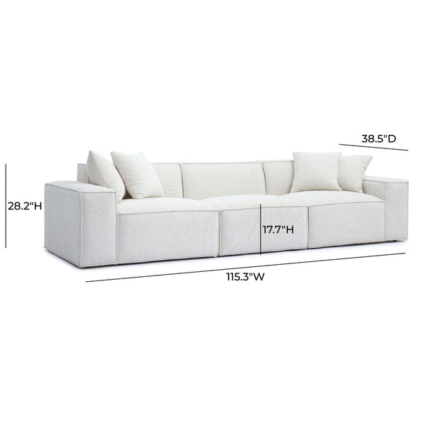 TOV Furniture Mindy 115" Chenille Basketweave Modular Sofa - Effortless Comfort with Modern Versatility for Your Home Cream TOV-L69316-SO