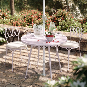 TOV Furniture Erica Wrought Iron Round Cafe Table - Vintage Charm for Outdoor Dining, Seats 2-4, Handmade Elegance Pink TOV-O18669