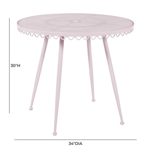TOV Furniture Erica Wrought Iron Round Cafe Table - Vintage Charm for Outdoor Dining, Seats 2-4, Handmade Elegance Pink TOV-O18669