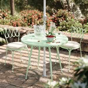 TOV Furniture Erica Wrought Iron Round Cafe Table - Vintage Charm for Outdoor Dining, Seats 2-4, Handmade Elegance Mint Green TOV-O18670