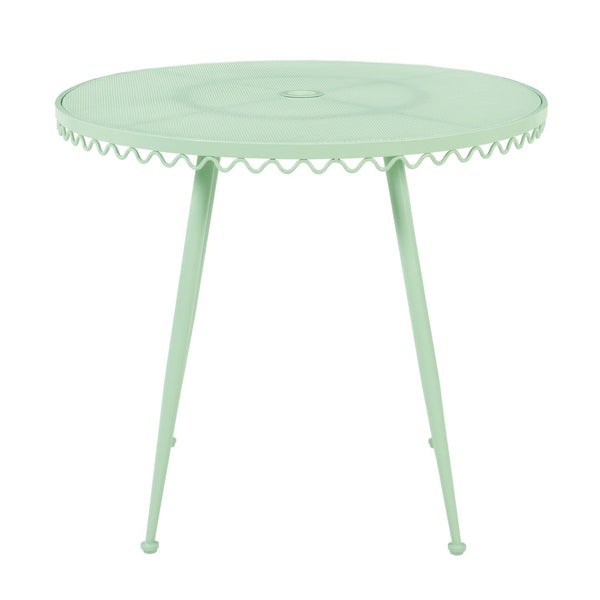 TOV Furniture Erica Wrought Iron Round Cafe Table - Vintage Charm for Outdoor Dining, Seats 2-4, Handmade Elegance Mint Green TOV-O18670