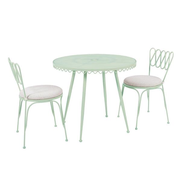 TOV Furniture Erica Wrought Iron Round Cafe Table - Vintage Charm for Outdoor Dining, Seats 2-4, Handmade Elegance Mint Green TOV-O18670