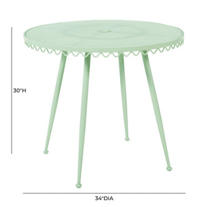 TOV Furniture Erica Wrought Iron Round Cafe Table - Vintage Charm for Outdoor Dining, Seats 2-4, Handmade Elegance Mint Green TOV-O18670