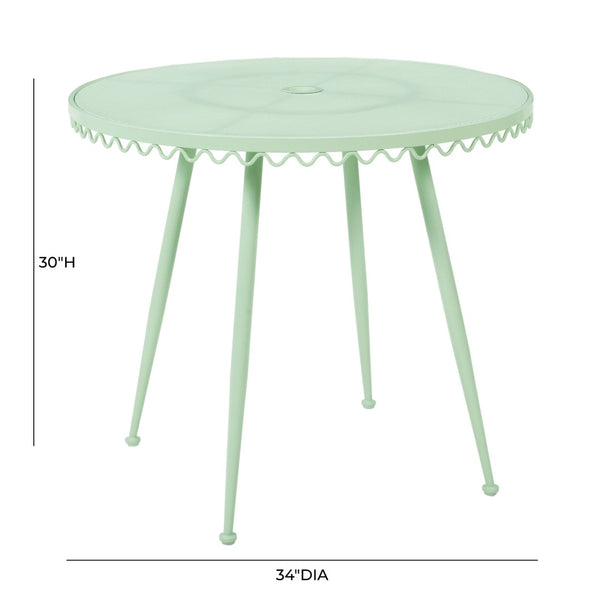 TOV Furniture Erica Wrought Iron Round Cafe Table - Vintage Charm for Outdoor Dining, Seats 2-4, Handmade Elegance Mint Green TOV-O18670