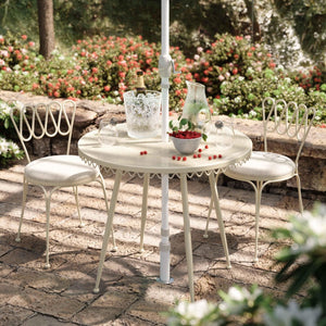 TOV Furniture Erica Wrought Iron Round Cafe Table - Vintage Charm for Outdoor Dining, Seats 2-4, Handmade Elegance Cream TOV-O18671