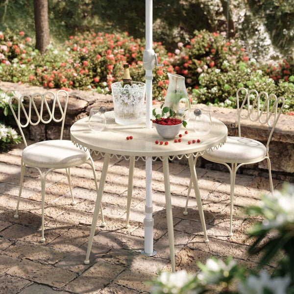 TOV Furniture Erica Wrought Iron Round Cafe Table - Vintage Charm for Outdoor Dining, Seats 2-4, Handmade Elegance Cream TOV-O18671