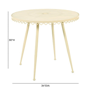 TOV Furniture Erica Wrought Iron Round Cafe Table - Vintage Charm for Outdoor Dining, Seats 2-4, Handmade Elegance Cream TOV-O18671