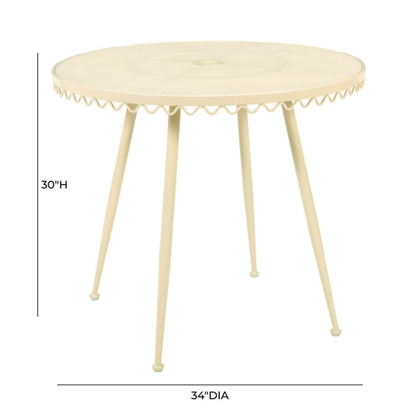TOV Furniture Erica Wrought Iron Round Cafe Table - Vintage Charm for Outdoor Dining, Seats 2-4, Handmade Elegance Cream TOV-O18671