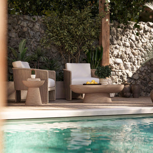 TOV Furniture Eclipse Textured Faux Travertine Coffee Table – Modern Indoor/Outdoor Accent for Elegant Spaces TOV-O54275