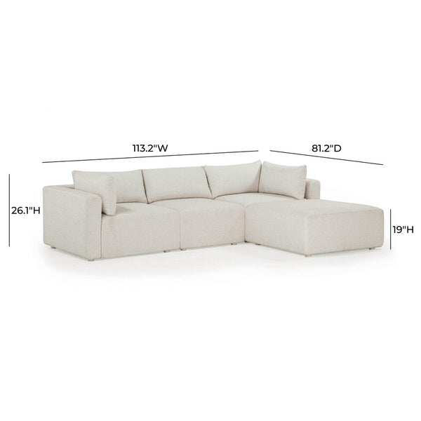 TOV Furniture Hangover 4-Piece Cream Outdoor Modular Sectional - Stylish, Durable Seating for Ultimate Relaxation TOV-O54451