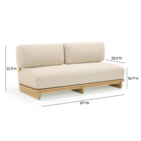 TOV Furniture Reavan 67" Cream Outdoor Lounge Sofa – Stylish Eucalyptus Frame with Weather-Ready Cushions TOV-O54456