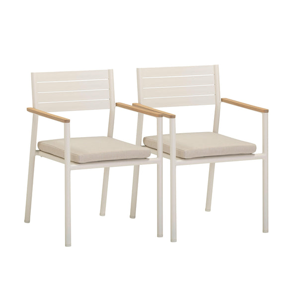 Tov Furniture Sardinia Cream Outdoor Dining Chair Set Of 2 - Stylish, Weather-resistant Eucalyptus & Aluminum Cream,Light Teak Aluminum,Fabric,Wood Tov-o54461