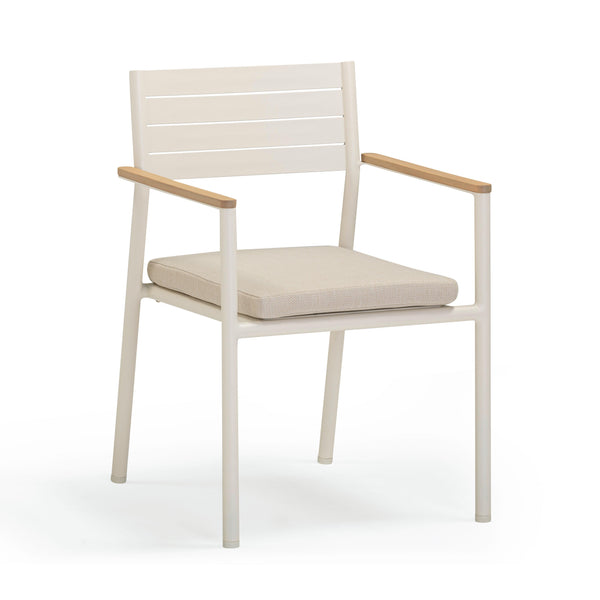 Tov Furniture Sardinia Cream Outdoor Dining Chair Set Of 2 - Stylish, Weather-resistant Eucalyptus & Aluminum Cream,Light Teak Aluminum,Fabric,Wood Tov-o54461