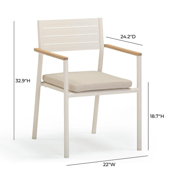 Tov Furniture Sardinia Cream Outdoor Dining Chair Set Of 2 - Stylish, Weather-resistant Eucalyptus & Aluminum Cream,Light Teak Aluminum,Fabric,Wood Tov-o54461