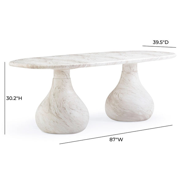 TOV Furniture Smooch 87" Concrete Dining Table – Stylish Indoor/Outdoor Centerpiece with Sculptural Design & Durability White TOV-O54488