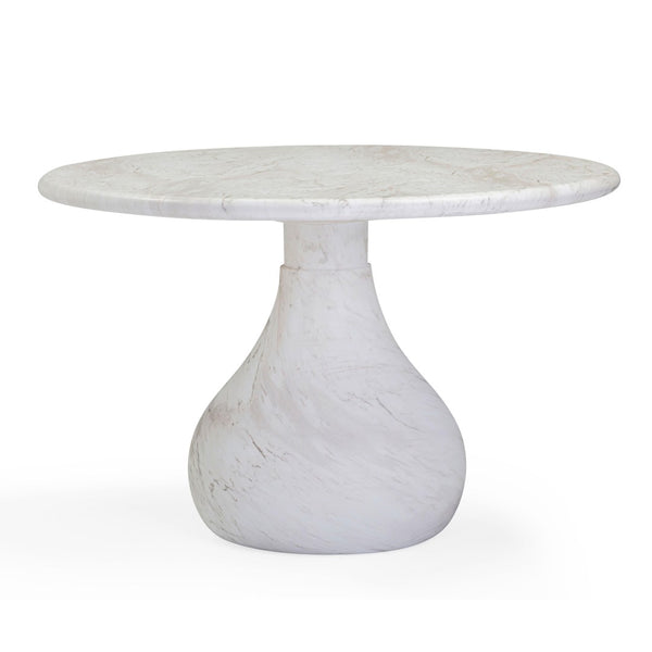 TOV Furniture Smooch 47" Round Concrete Dining Table with Unique Teardrop Base for Indoor and Outdoor Elegance White Marble TOV-O54489