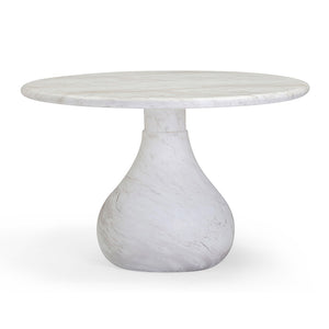 TOV Furniture Smooch 47" Round Concrete Dining Table with Unique Teardrop Base for Indoor and Outdoor Elegance White Marble TOV-O54489