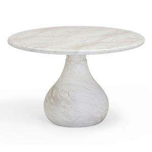 TOV Furniture Smooch 47" Round Concrete Dining Table with Unique Teardrop Base for Indoor and Outdoor Elegance White Marble TOV-O54489