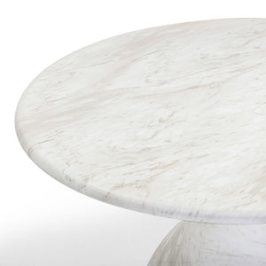 TOV Furniture Smooch 47" Round Concrete Dining Table with Unique Teardrop Base for Indoor and Outdoor Elegance White Marble TOV-O54489