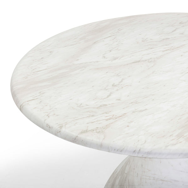 TOV Furniture Smooch 47" Round Concrete Dining Table with Unique Teardrop Base for Indoor and Outdoor Elegance White Marble TOV-O54489