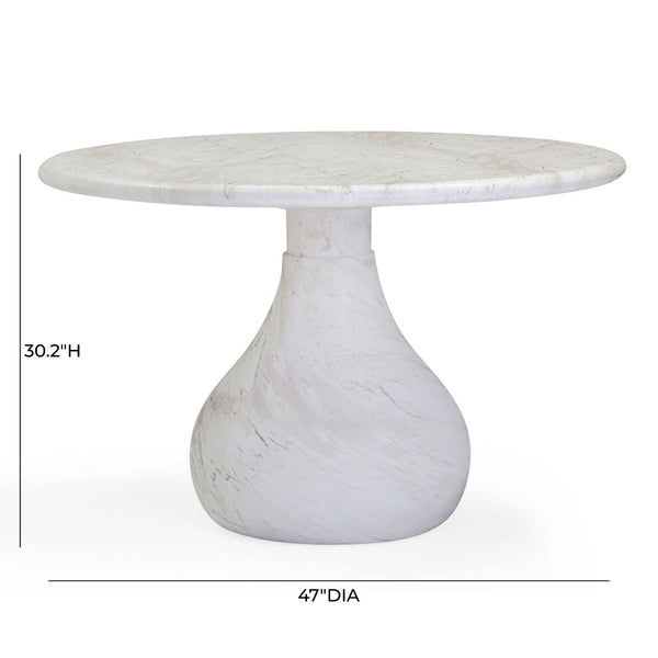 TOV Furniture Smooch 47" Round Concrete Dining Table with Unique Teardrop Base for Indoor and Outdoor Elegance White Marble TOV-O54489